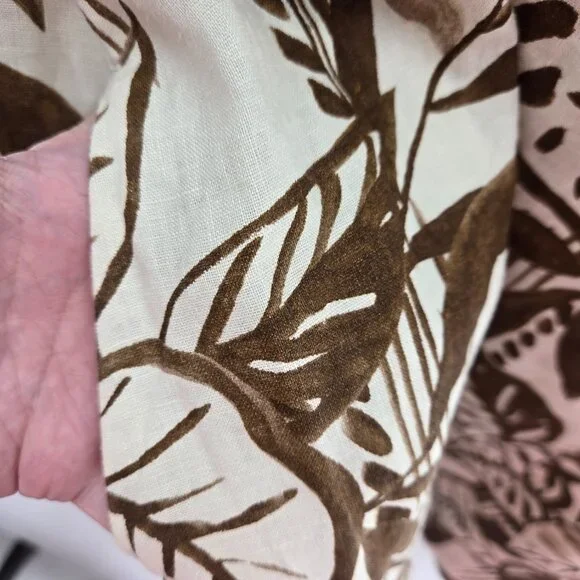 Tahari Ivory Tropical Leaves 100% Linen Sleeveless Pockets Shift Mini Dress XS - Picture 7 of 11